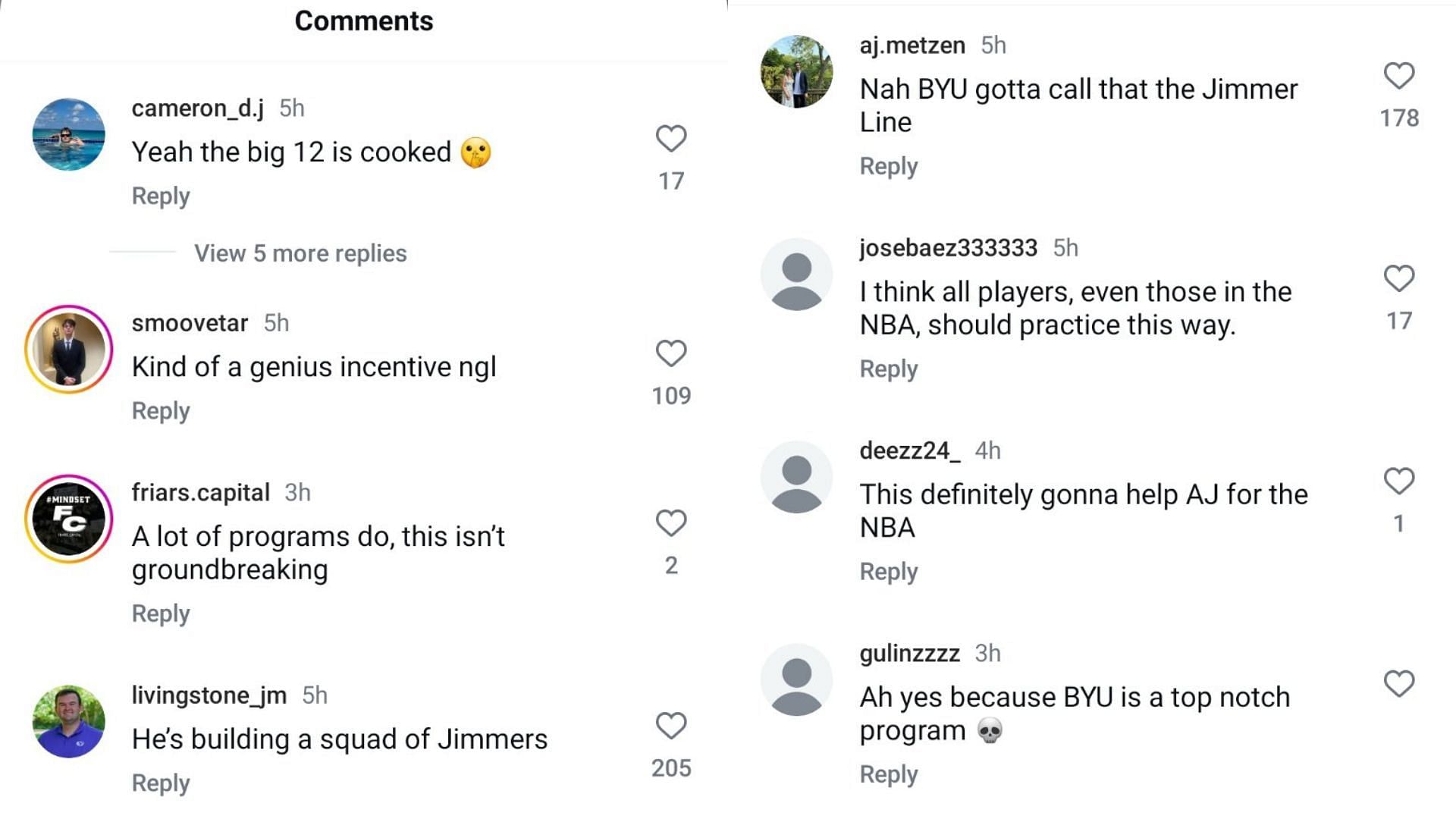 College hoops fans reacted to AJ Dybantsa showing BYU's practice facility, which feature a four-point line on the basketball court. Source: Instagram/@br_hoops